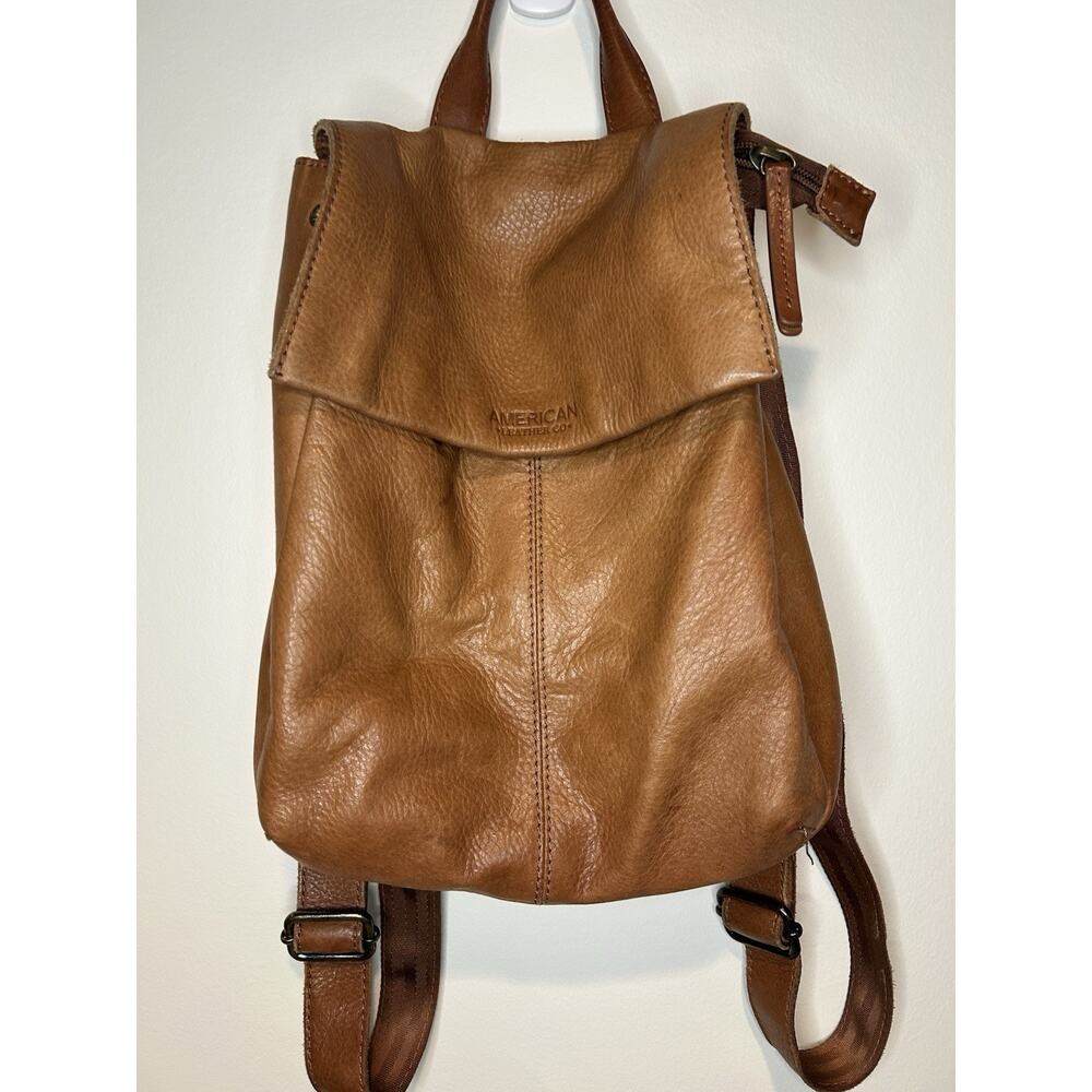 American Leather Co Zip Leather Backpack Purse Bag Brown Smooth